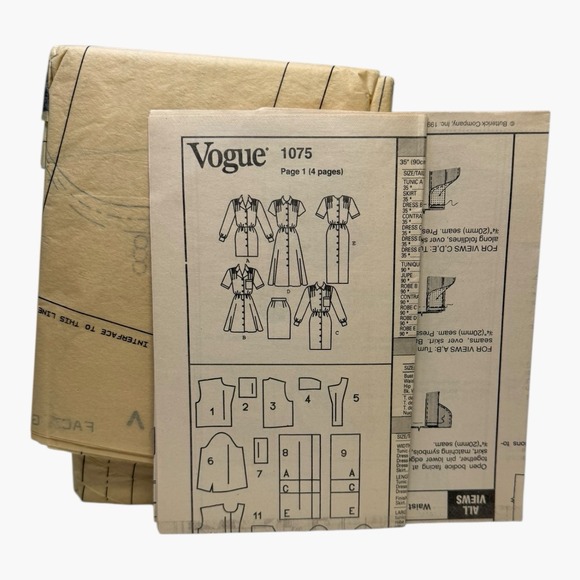 Vogue Basic Designs Pattern #1075 FF Uncut 5 Dress Designs Size 20-22-24 Plus - Picture 2 of 5